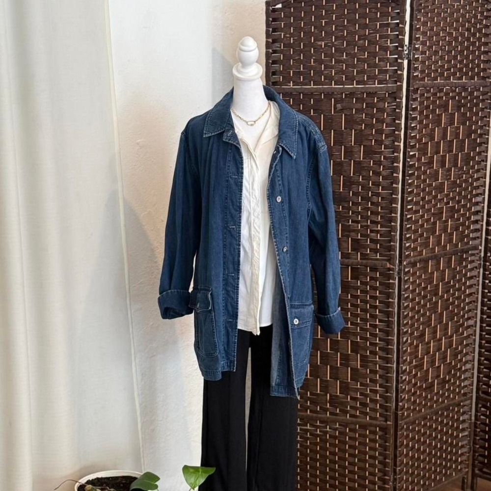 Eddie Bauer Blue Denim Jacket Size XXL Y2k 100% Cotton Utility Streetwear